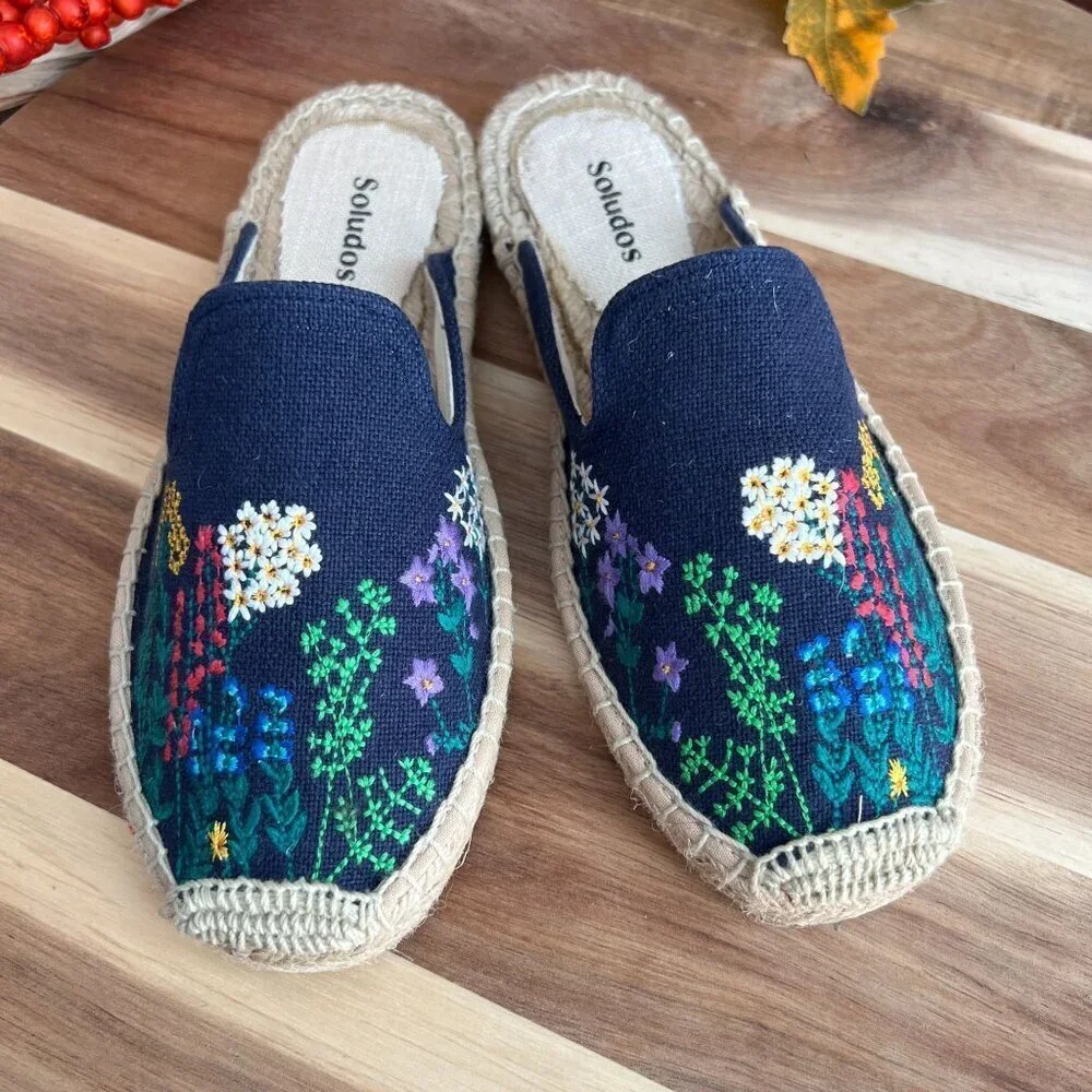 Soludos Wildflower Size US 5.5 M Women's Espadrille Slip-On Mules Midnight Blue